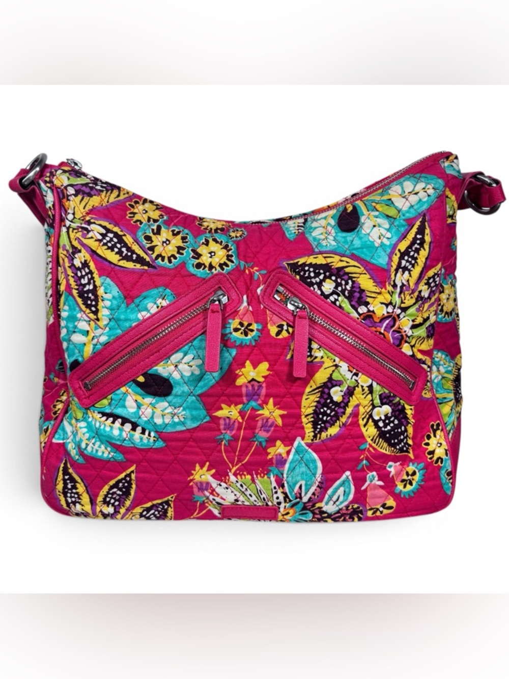 Vera Bradley Rumba Vivian Hobo Shoulder Bag Pink Teal Floral Quilted Plaid EUC